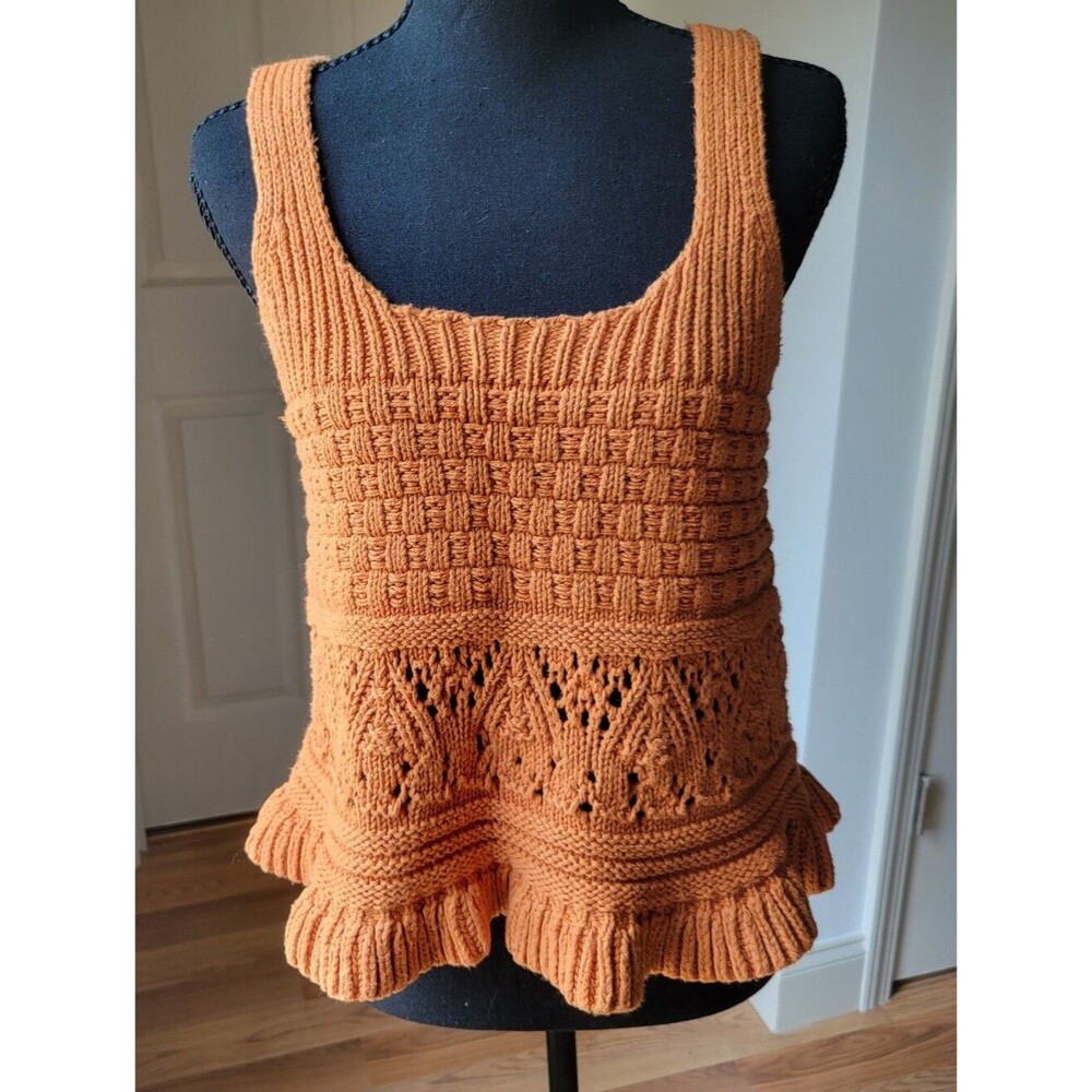 Broadway 38 Burnt Orange Textured Ruffle Knit Tank Top 100% Cotton Size M